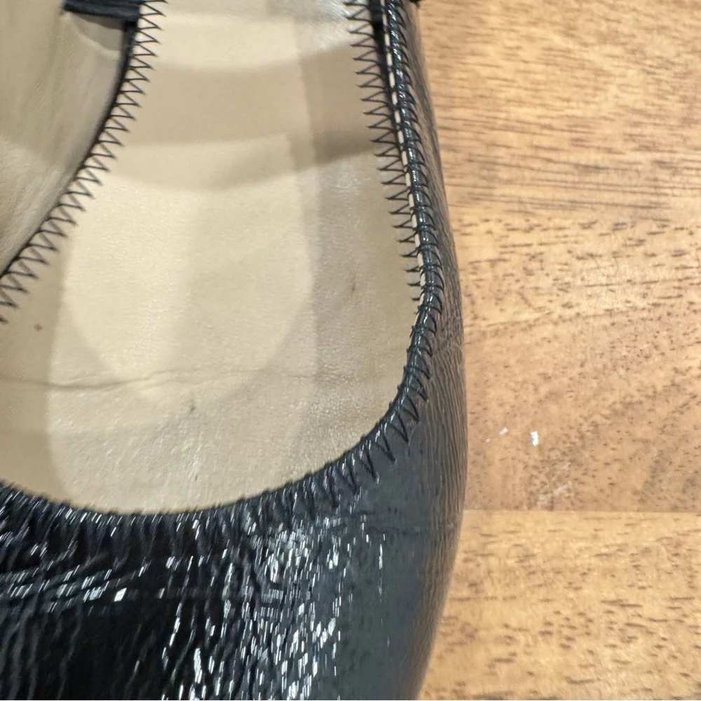 M Gemi Black Patent Mary Jane Flats Women’s 36.5 6.5 with Elastic Strap Italy